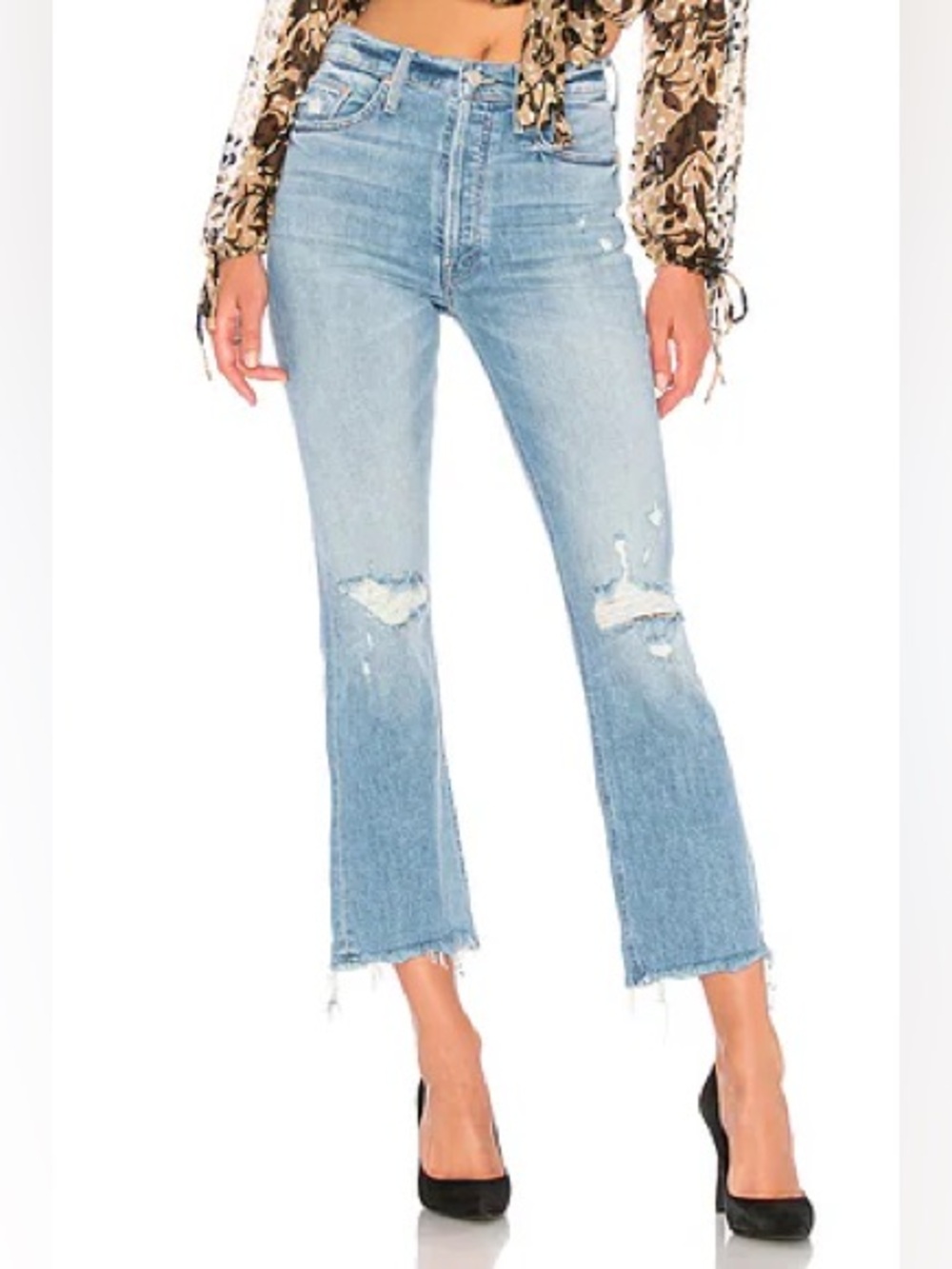 Mother Denim Mother Superior Light Wash Distressed Straight Leg Flare Jeans